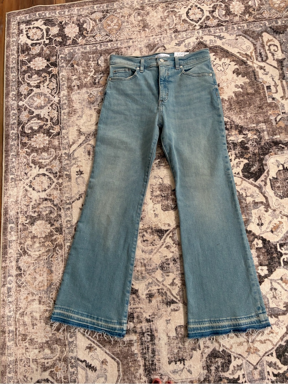 LOFT Faded Light Blue Flare Jeans with Frayed Hem